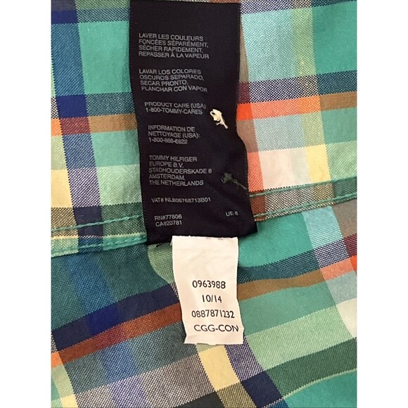 Tommy Hilfiger Mens Button Down Shirt Green Plaid Classic Fit Long Sleeve  XL - Picture 12 of 12